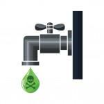 Water tap with green poison droplet pouring out
